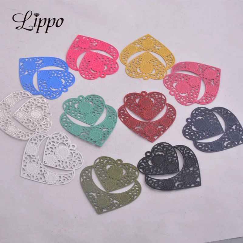 30pcs AA3791 38*42mm Big Heart Prints Embossed Charms Brass Metal Hearts Jewelry Accessories