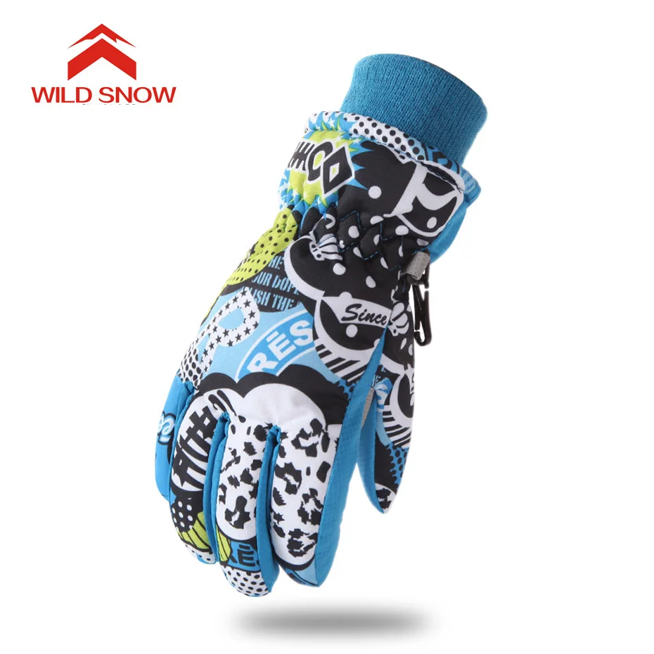 Wild Snow Waterproof Ski Gloves Windproof Snowmobile Snowboard Gloves Snow Sport Handwear Fleece Thermal Skiing Gloves For Kids