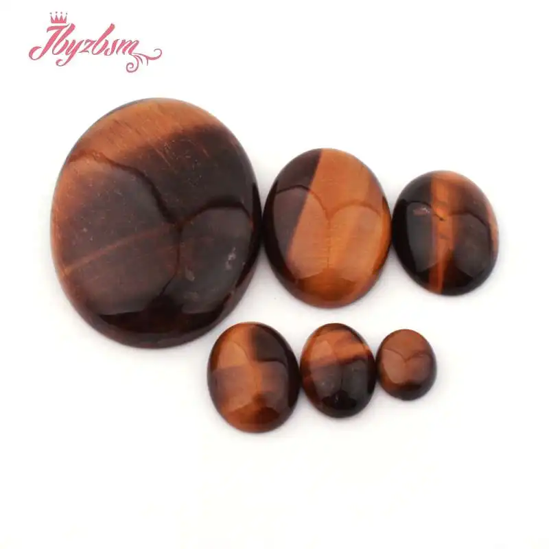 Oval Tiger Eye Beads CAB Cabochon Flatback Dome Undrilled Natural Stone Beads For DIY Pandandt Earring Ring Jewelry Making 5pcs