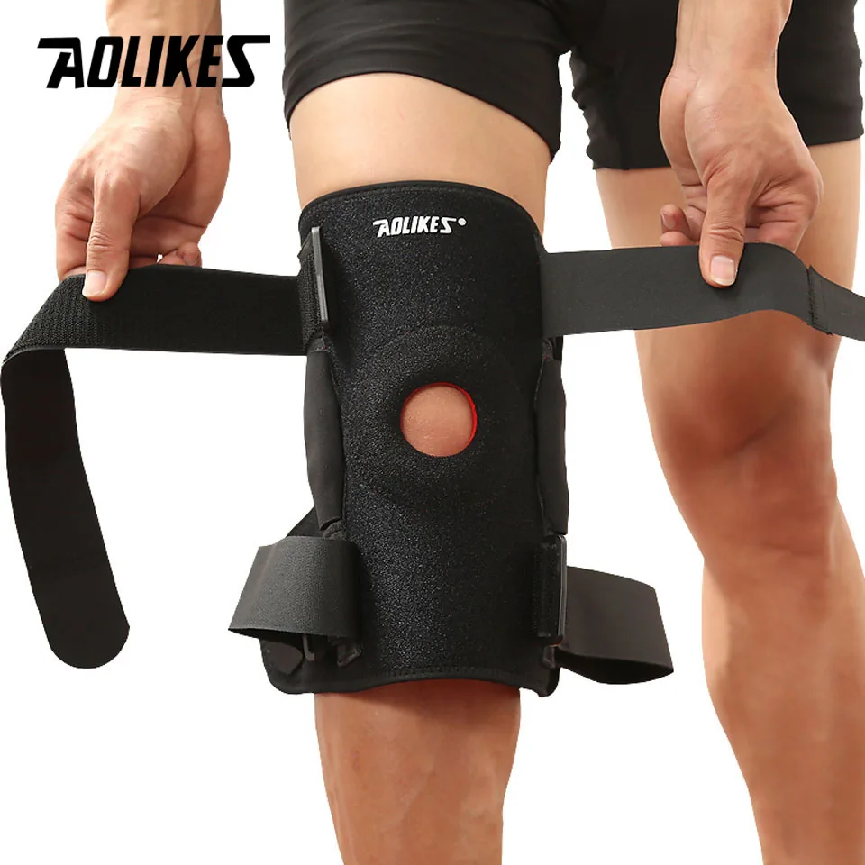 AOLIKES 1PCS Hiking Cycling Knee Support Protector With Removeble Aluminum Plate 4 Straps For Mountaineering Knee Joint Restore