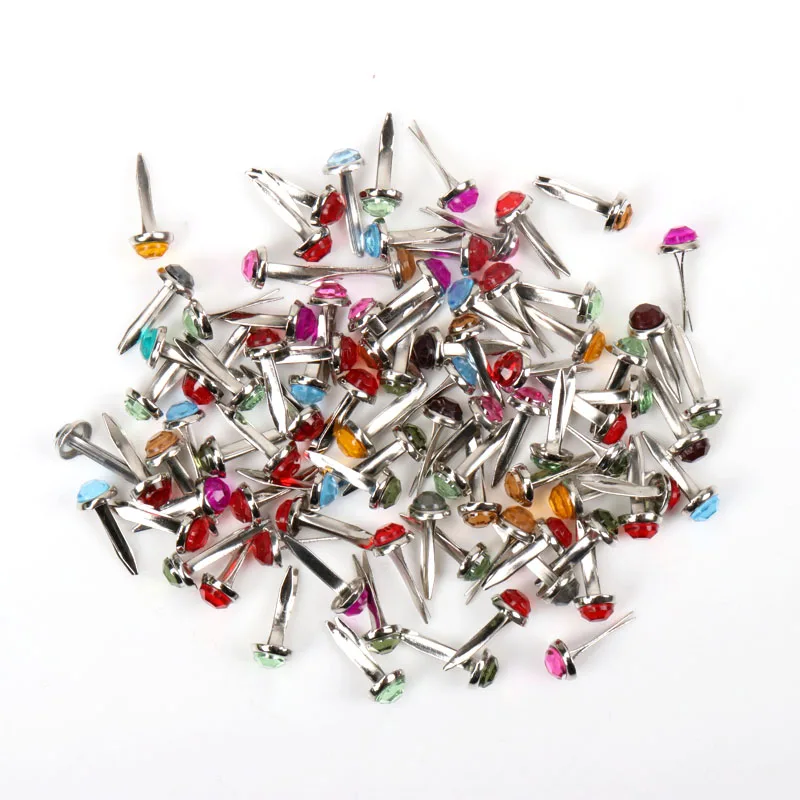 40Pcs Mixed Rhinestone Round Brads Fastener Embellishment Studs Spikes For Clothes Metal Brads Crafts DIY 16x7mm