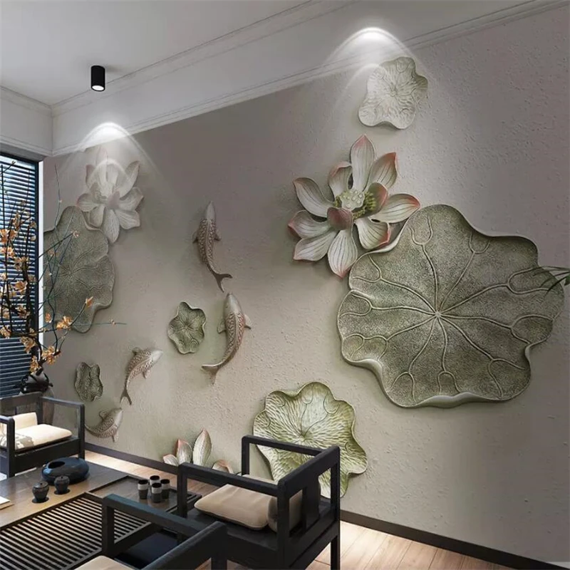 

wellyu Custom wallpaper 3d photo mural обои New Chinese style Ning Yu carp lotus wallpaper decorative painting papel de parede