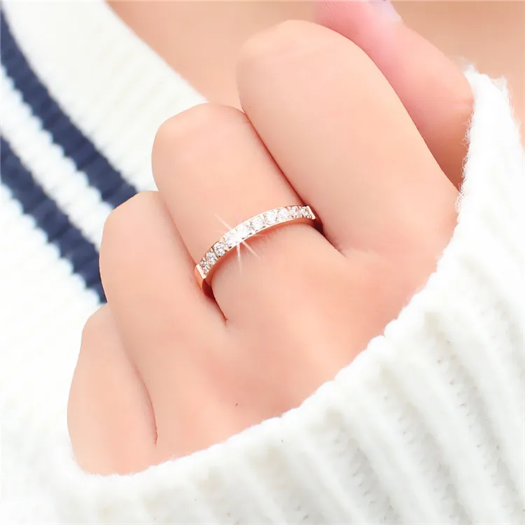 Rose Golden Colour Colors AAA Zirconia Crystal Rings for Woman Man Wedding Jewelry 316 L Stainless Steel Valentine Gift Not Fade