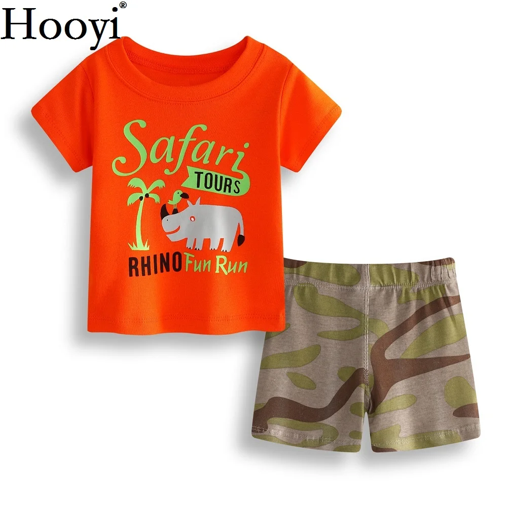 Safari Tours Baby Boy Clothes Suit Rhino Newborn Clothing Sets Children Red T-Shirt Camouflage Pant Summer Outfit 0-2 Years