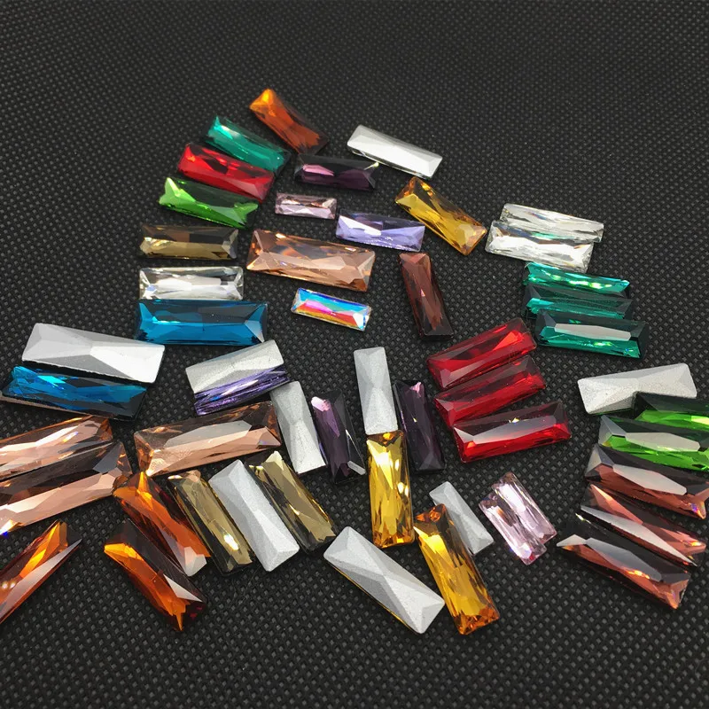 NEW 5X10/5X15mm 30pcs/pack Baguette shape Mixed color Glue on rhinestones pointback Strip rhinestones diy clothing accessories