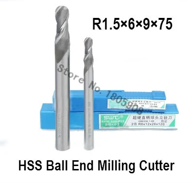 

2PCS lengthening R1.5 high speed steel ball end milling cutter, straight shank white steel cutter, R alloy milling cutter