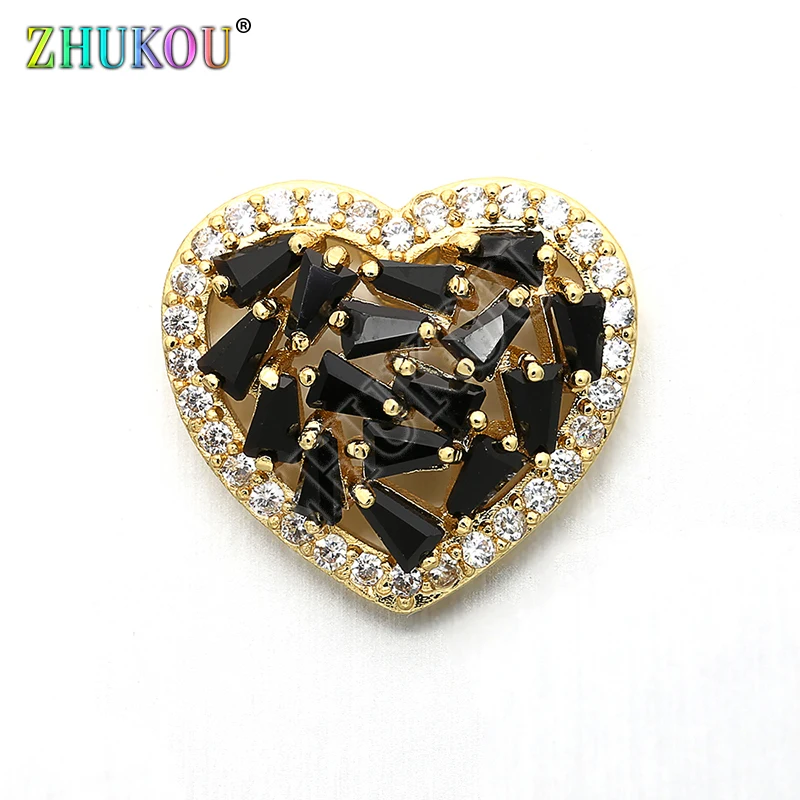 15*16mm Brass Micro Pave Cubic Zirconia Heart Charms Connectors for Diy Jewelry Findings, Mixed Color, Model: VS219