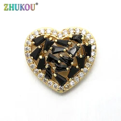 15*16mm Brass Micro Pave Cubic Zirconia Heart Charms Connectors for Diy Jewelry Findings, Mixed Color, Model: VS219