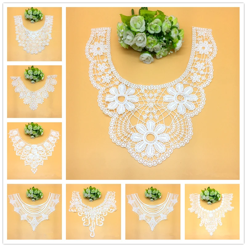 1 pz colletto in pizzo bianco scollo ricamato Trim Applique abbellimenti finiture Vintage accessori per abiti da sposa # XH01-08