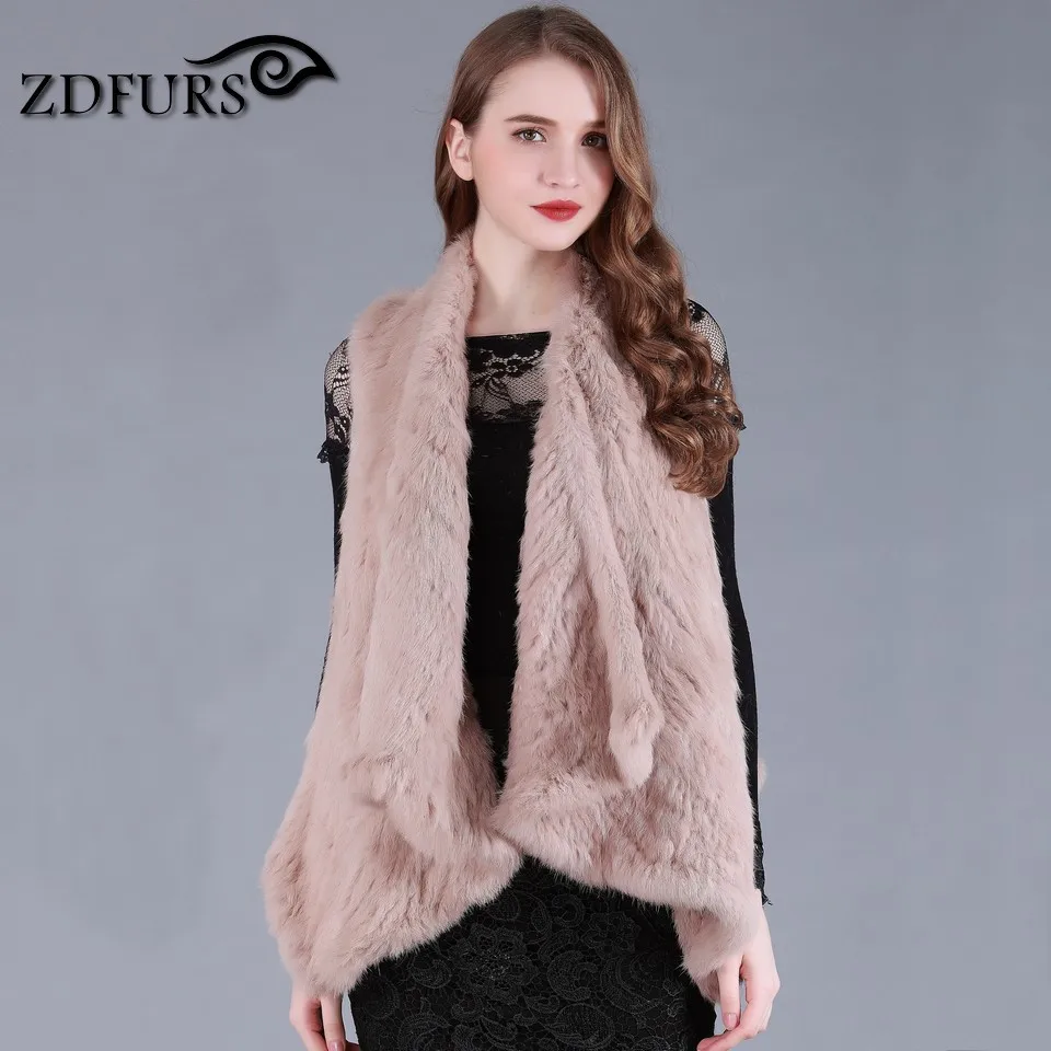 ZDFURS * 2018 New arrival Fashion Real Knitted Rabbit Fur Vest natural Rabbit Fur Waistcoat Rabbit Fur Gilet