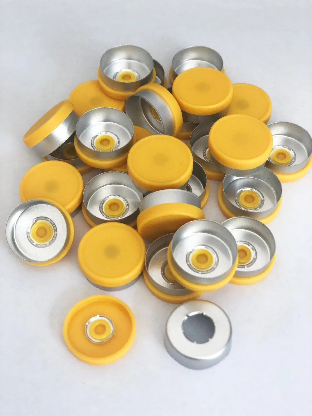 

200pcs 20mm Yellow/orange Aluminum Plastic pharmaceutical Cap for crimp glass vial bottle