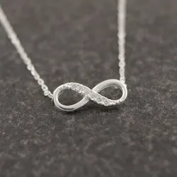 Jisensp New Tiny Crystal Infinity Necklace Custom for Women Jewelry Accessories Lucky Number Eight Geometric Long Chain Necklace