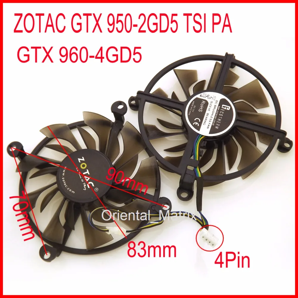 

Free Shipping 2pcs/lot Cooler Fan 12V 83mm 4Pin For ZOTAC GTX 950-2GD5 TSI PA GTX 960-4GD5 HB Graphics Card Cooling Fan