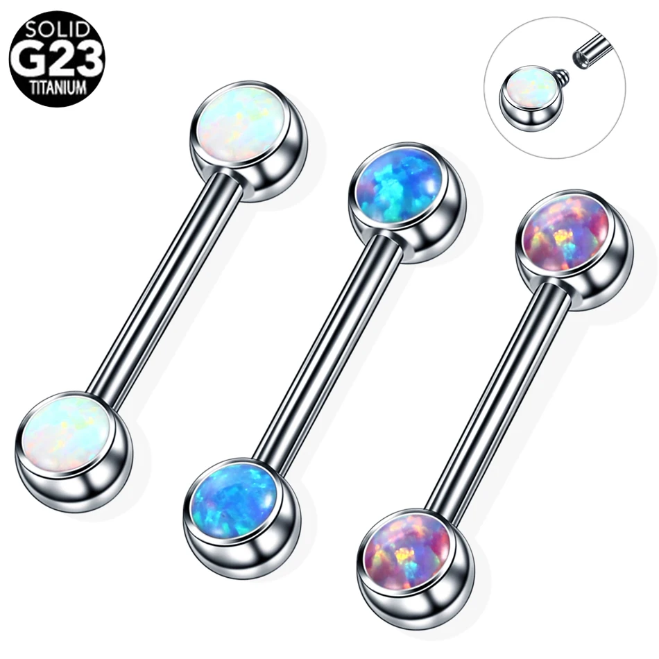 1PC Titanium Tongue Barbell Piercings Internally Thread Mamilo Piercing Opal Stone Sexy Nipple Shiled Bar Piercings Body Jewelry