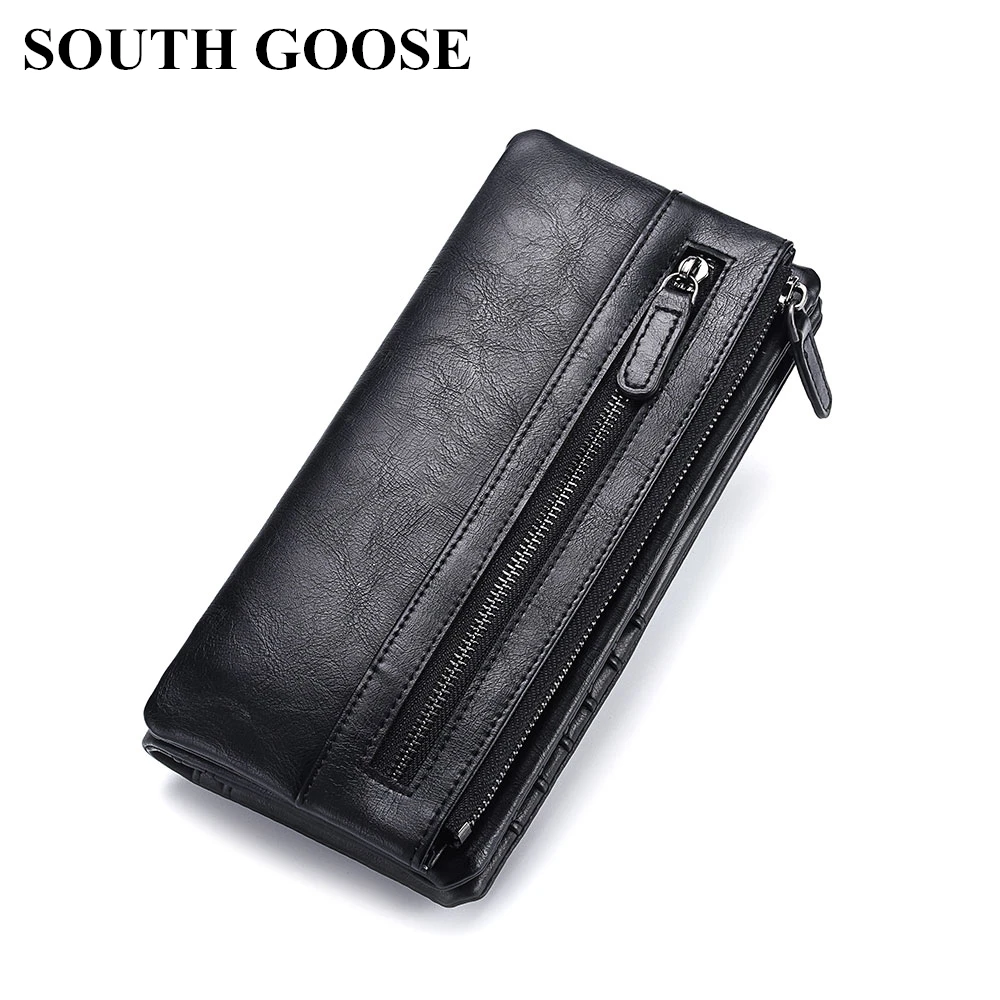 SOUTH GOOSE Men Long Wallet Classical PU Leather Clutch Wallets Male Business Money Purse ID Card Holder Large Travel Wallets