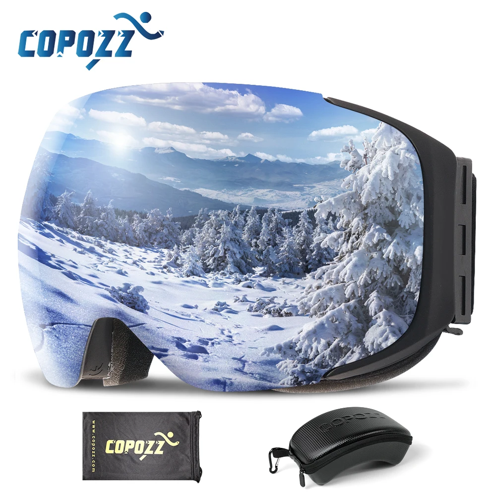 COPOZZ Brand Magnetic Ski Goggles With Case Double Lens Anti-fog Ski Snow Glasses UV400 Skiing Men Women Winter Snowboard 2181