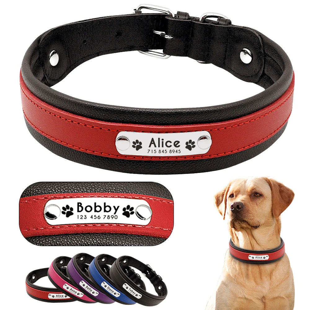 

Personalized Leather Dog Collar Customized Engraved Pet Big Dog Bulldog Collars Padded For Medium Large Dogs Perro Pitbull