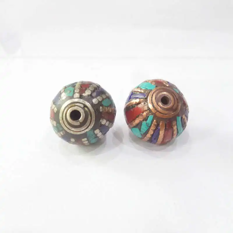 Nepal Hand Brass Ball Beads Inlay Colorful Stone Lanterns Beads DIY Jewelry Accessories NBB311