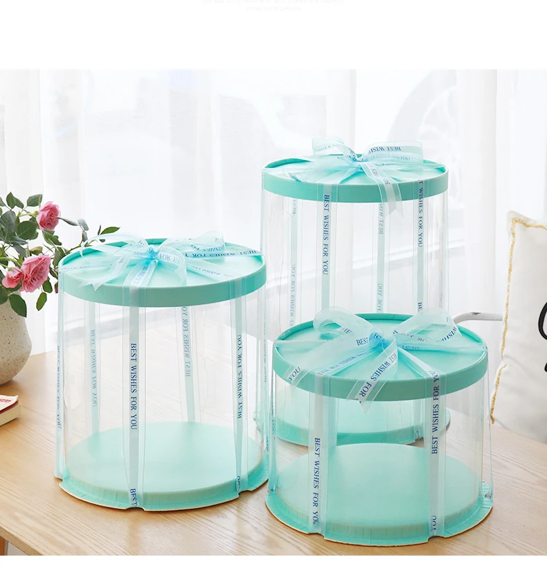 Round Cake Box Clear Cylindrical Pattern Transparent Tårtask Flower Gift Dustproof Exhibition Storage Box