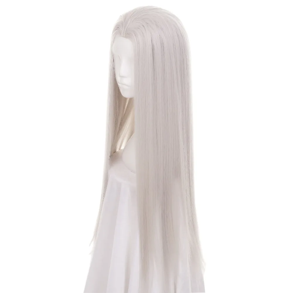 ccutoo Beauty tips 100cm Silver Grey Long Straight Synthetic Hair ancient maple Widow's peak Cosplay Wig Heat Resistance Fiber