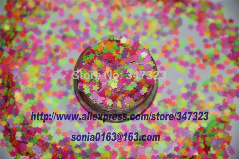 LN300-71 A Mix 3 MM Neon Color Solvent Resistant Glitter FLOWER  shape  for Nail Polish Acrylic,  DIY supplies1pack=50g