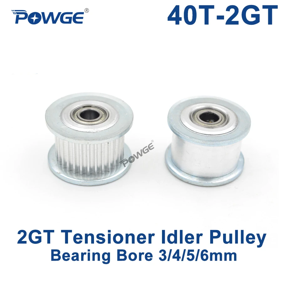 POWGE 40 Teeth 2GT Idler Timing Pulley synchronous Wheel Bore 3/4/5/6mm with Bearing for Width 6/10MM GT2 Open belt 40T 40Teeth