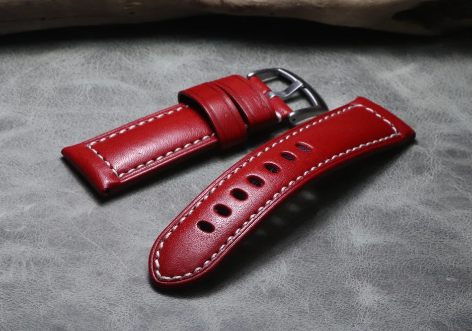 Red Green Blue Yellow 24mm Vintage Thick Soft Genuine Leather Strap Watchband For Panerai Pam Pam111 Big Pilot Watch Wristband