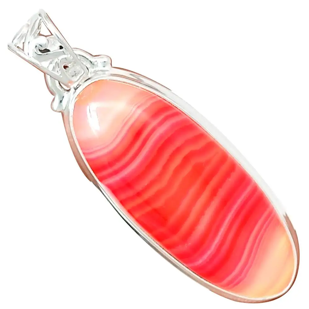 Genuine Botswana Agate Pendant 925 Sterling Silver, 46 mm,   AP6228
