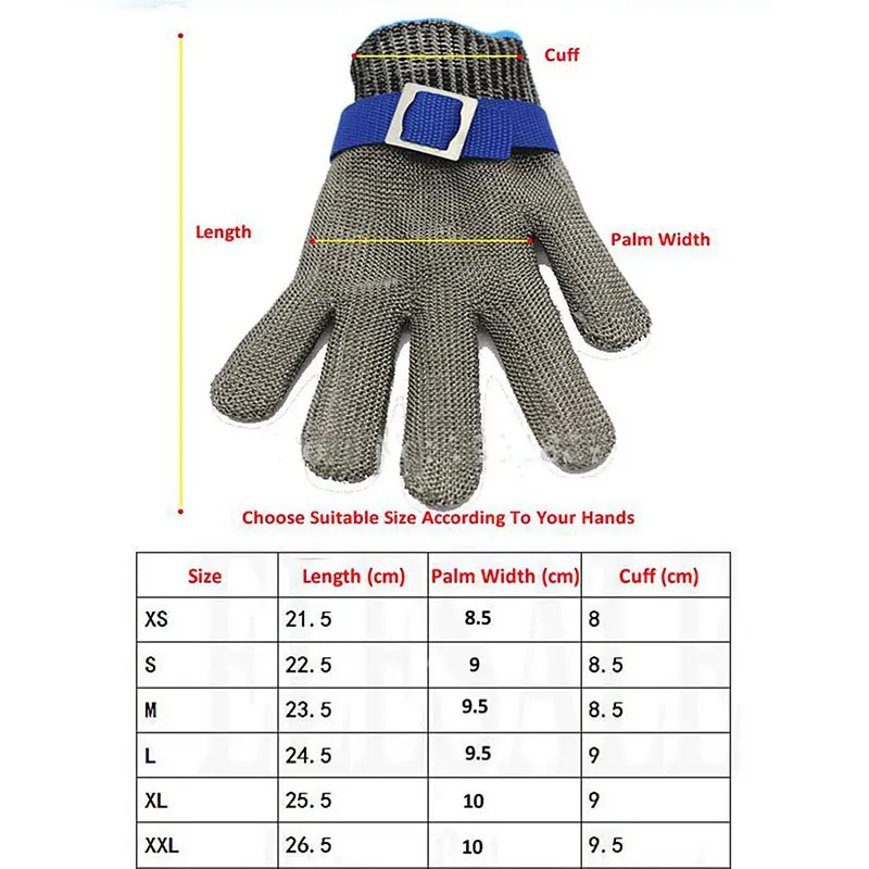 NMSafety Food Grade 316L Brushed Stainless Steel Mesh Cut Resistant Chain Mail Gloves Meat Cut Butcher Glove