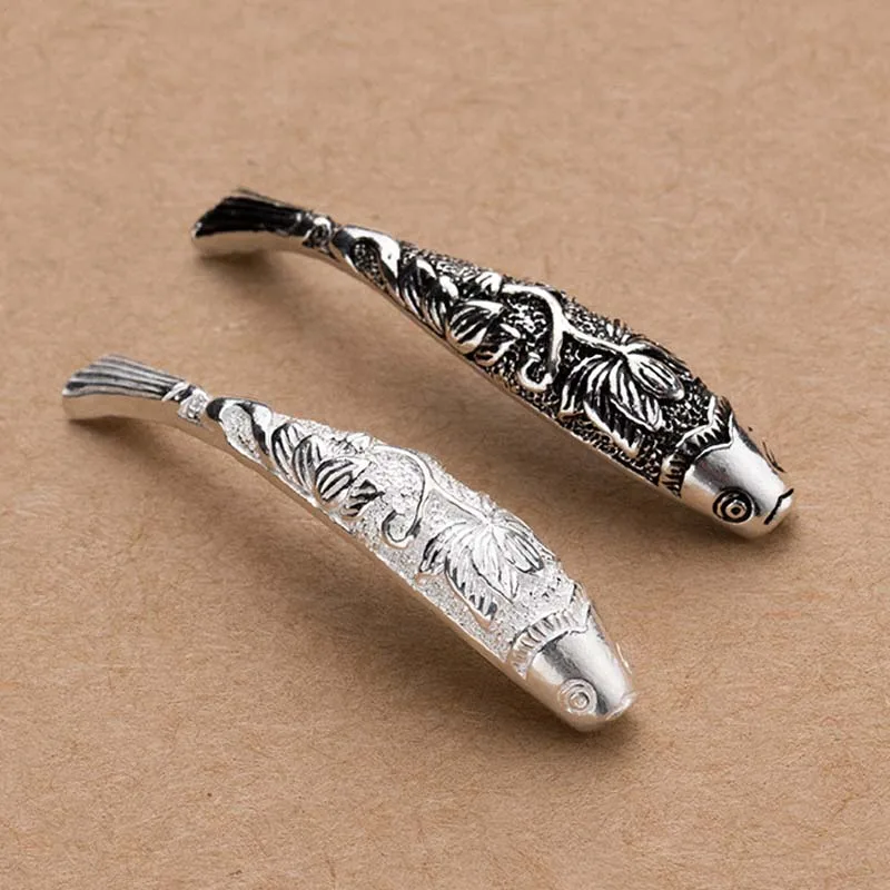 

1pc 925 Sterling Silver Fish Long Spacer Beads 39x8mm Fancy Charm Beads Fit Bracelets Necklace Jewelry Making Charms