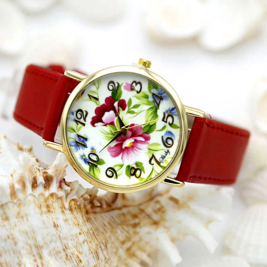 Shsby fiori di Marca Cinturino In Pelle Orologi Delle Donne Della Vigilanza del Vestito di Modo della ragazza Casual Della Vigilanza Del Quarzo