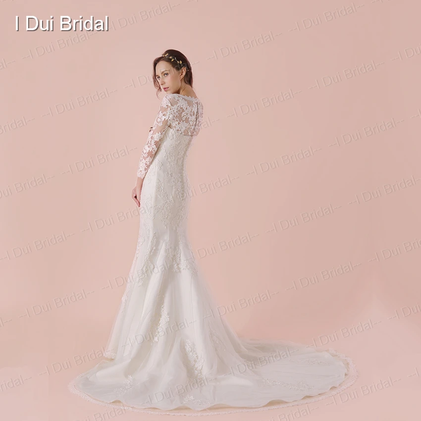 Three Quarter Sleeve Wedding Dress With High Quality Lace Sheath Bridal Gown New Arrival