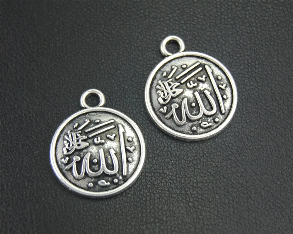 30pcs  Silver Color Allah Round Charm Pendant DIY Necklace Bracelet Bangle Findings 21X18mm A1846