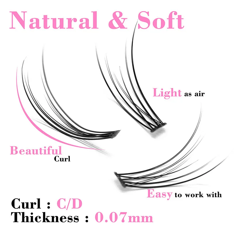 Kimcci 120knots/Case Natural Individual Dovetail Eyelash Extension 3D Mink Cluster Eyelashes Professional Flared Lashes Makeup