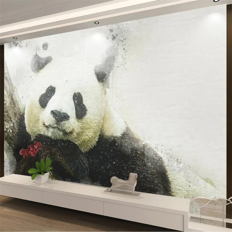 wellyu  Custom wallpaper  papier peint mural 3d   Hand painted watercolor ink stain gray panda  papel de parede para quarto