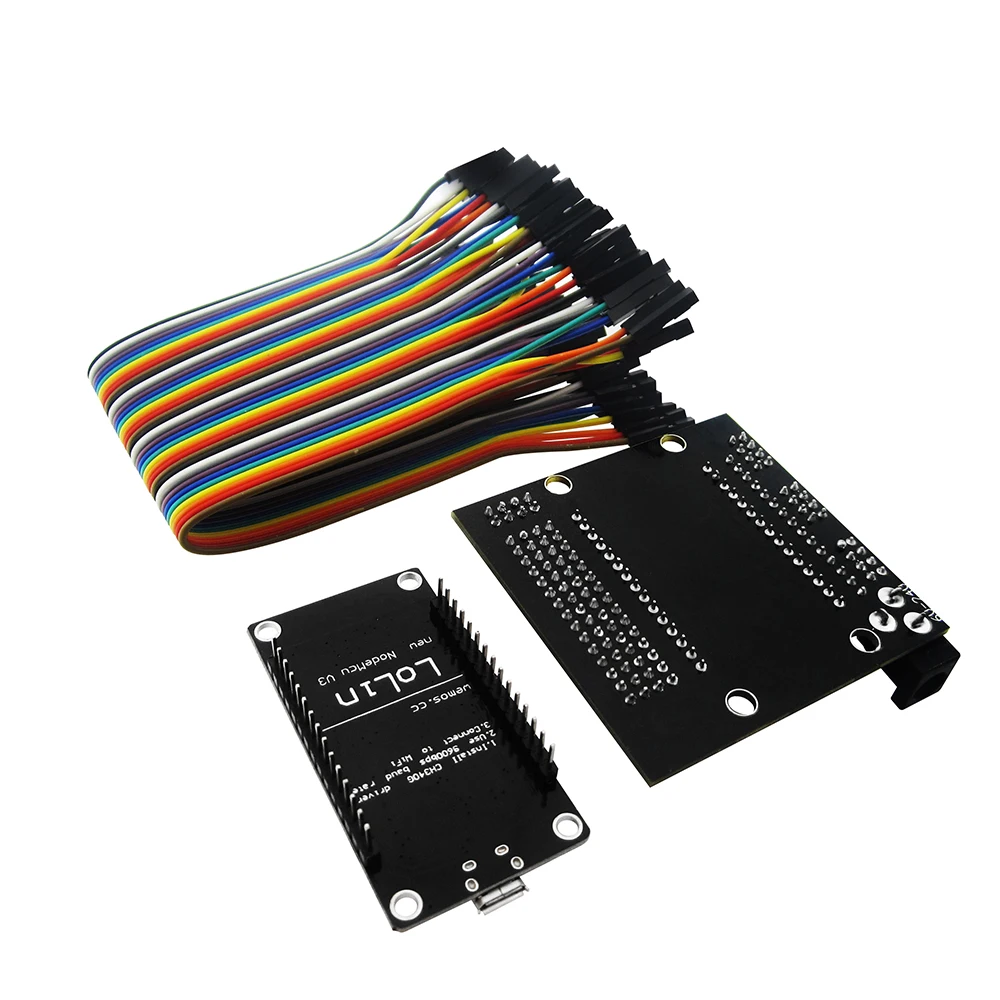 Esp8266 kit nodemcu lua wi fi intternet das coisas placa de desenvolvimento + base nodemcu 40p fios teste diy tábua de pão
