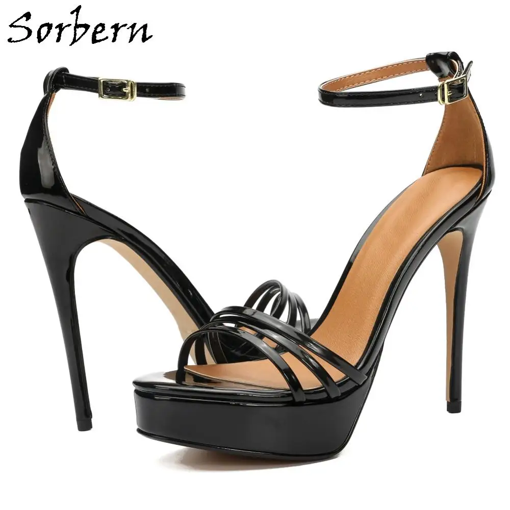 Sorbern 2019 Women Sandals High Heels Shoes For Womens Patent Leather Buckle Strap Ladies Party Sandals Shoes Cheap Modest