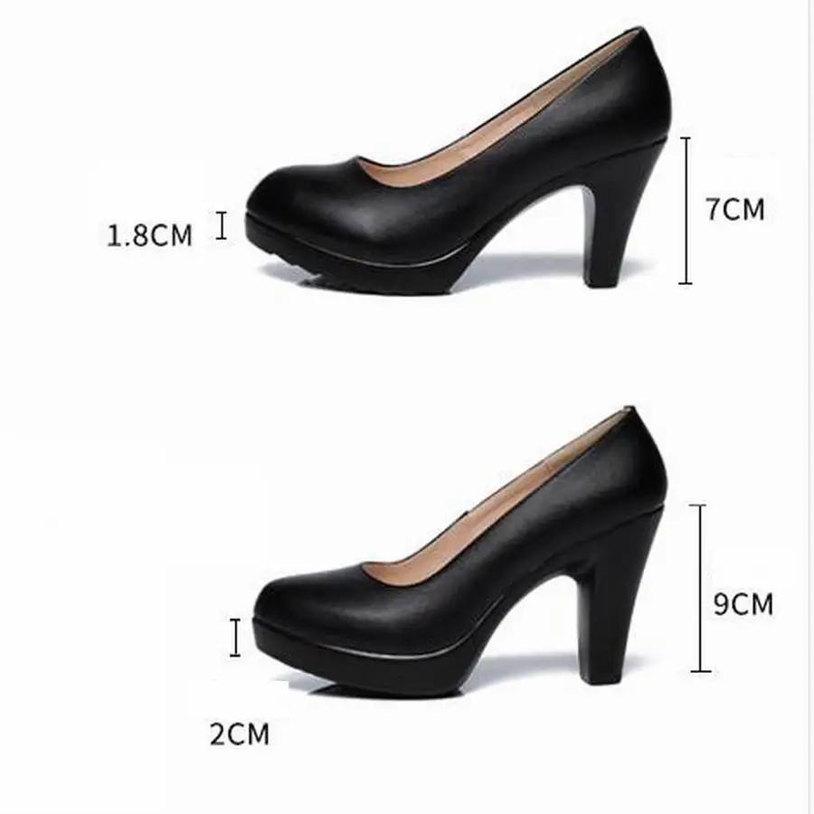 GKTINOO Genuine Leather shoes Women Round Toe Pumps Sapato feminino High Heels Shallow Fashion Black Work Shoe Plus Size 33-43