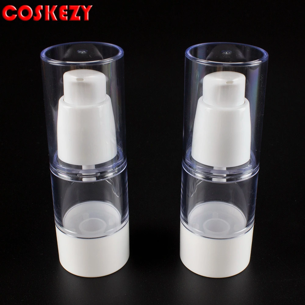 

Shape round 15ml airless clear bottle with white lid and bottom for serum pump bottle packaging