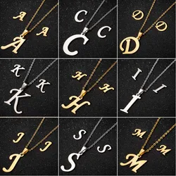 SMJEL Hip Hop A-Z Initial Letter Necklace for Women Stainless Steel Jewelry Sets 26 Arabic Name Earrings Pendients Friend Gifts