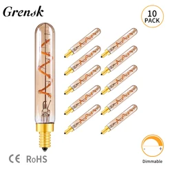 10pcs Led Lights T20/T6 Tubular Vintage Pendant Bulb Dimmable E14 220V 3W Edison Ampoules Indoor Amber 2200K Decoration Light