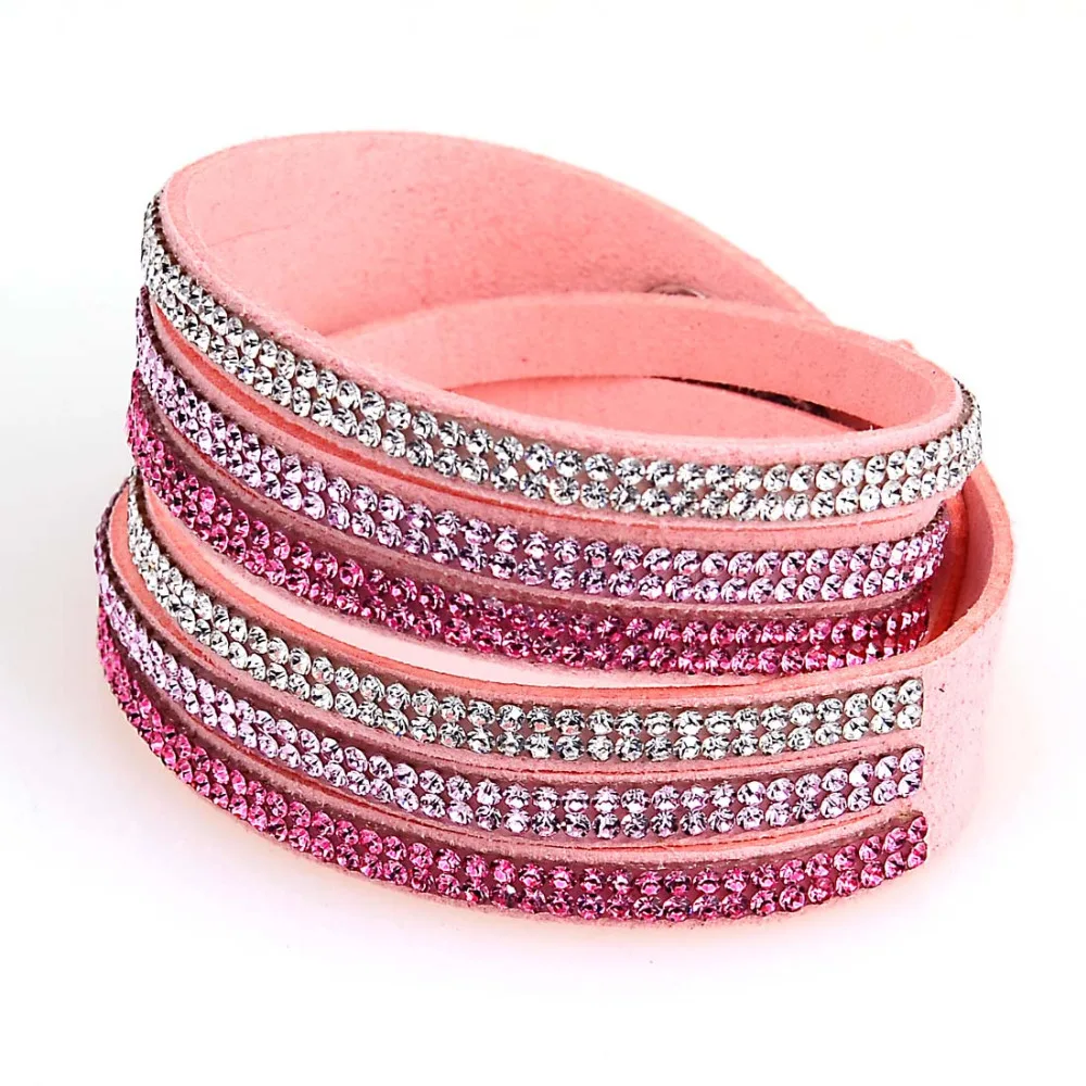 Miasol Double Wrap Velvet Leather 3 Rows Straps Full Pave Crystal Bilingbling Women Girls Bracelets Party Jewelry Gifts