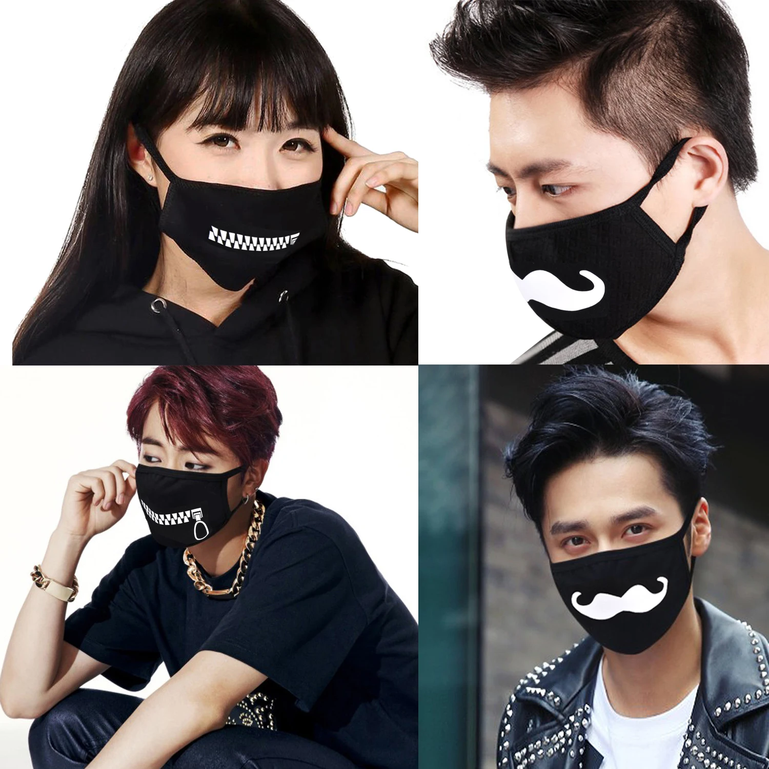 9PCS Unisex Cute Cartoon Face Mask Funny Teeth Pattern Anti-bacterial Dust Winter Mouth Mask Emotiction Masque Kpop masks