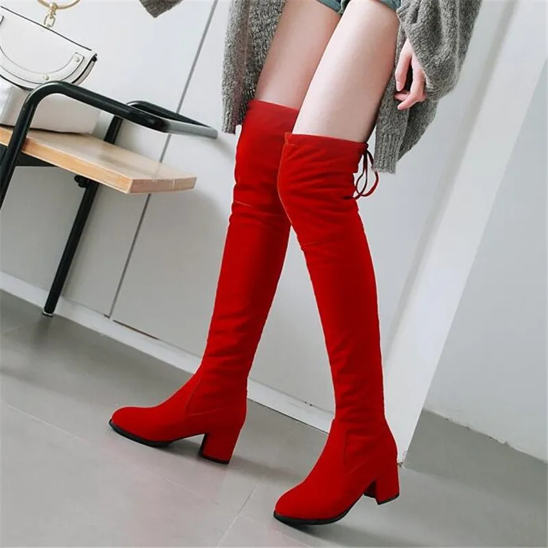 winter New pattern fashion Round head gules sexy Over knee Elastic force Boots Square following Add wool Keep warm Women Boots