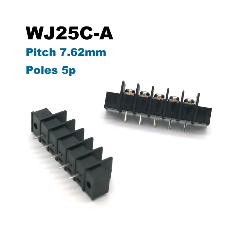 50pcs Pitch 7.62mm Barrier PCB Terminal Block Straight 2/3/4/5/6/8Pin Morsettiera Connectors With Screw Holes 300V 15A 14AWG