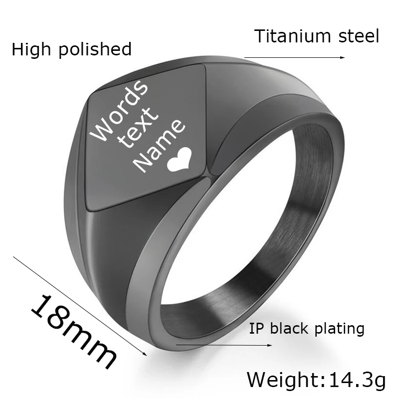 Custom Engraved Name Rings For Men Laser Letter Rhombus Rings 316L Stainless Steel Wedding Rings Personalized Gifts