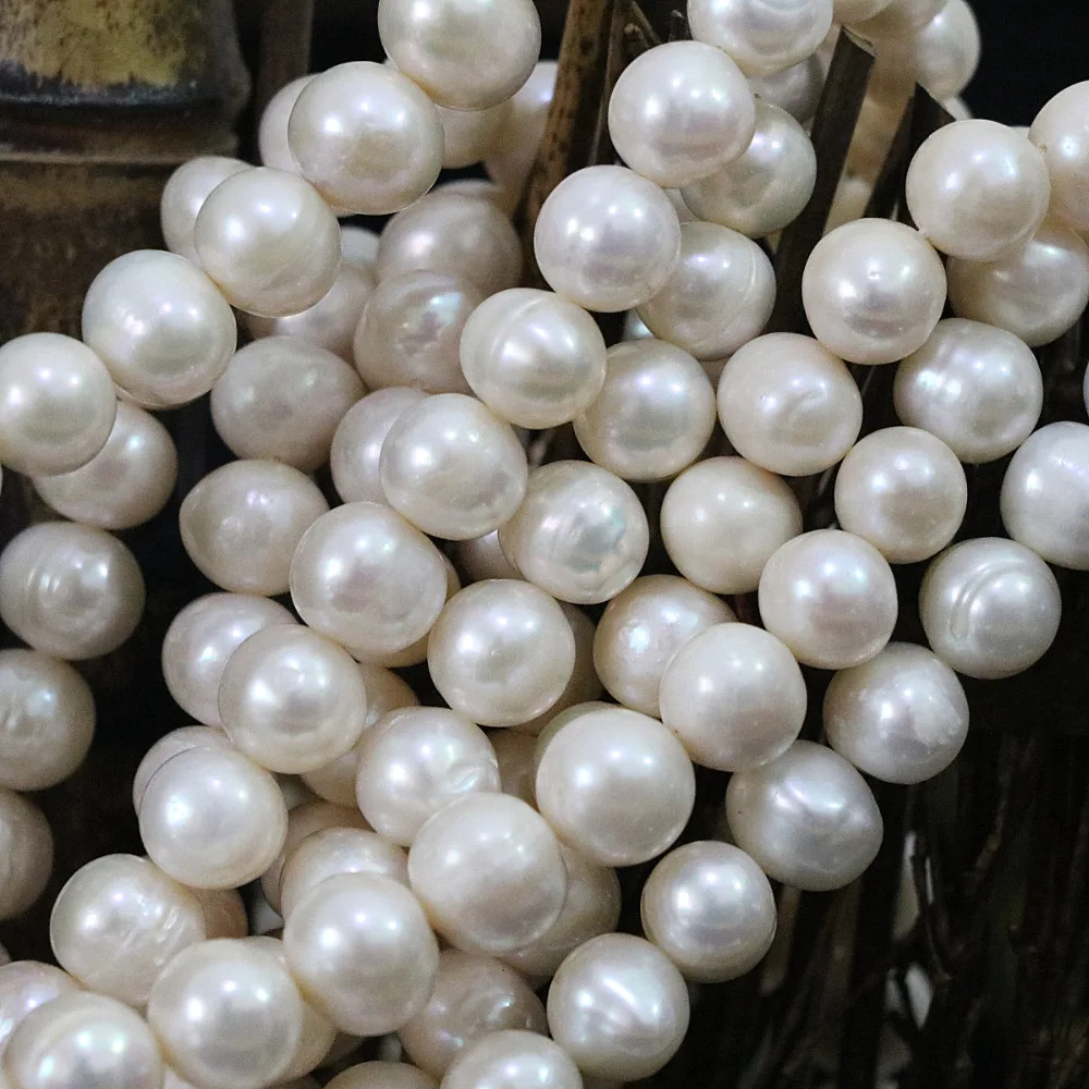 Charms white natural freshwater cultured round pearl 9-10mm diy women high grade jewelry loose beads 15inch B1395
