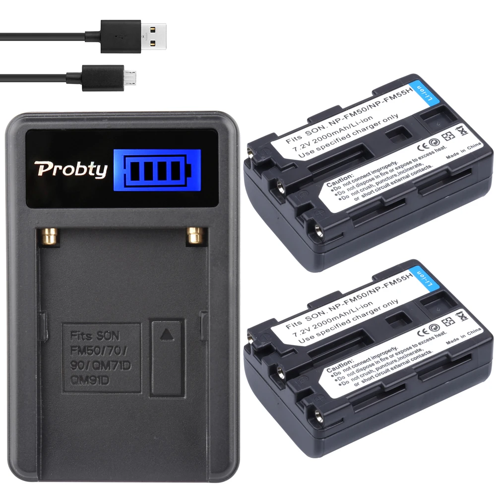 

2Pcs Probty 2000mAh NP-FM50 FM50 FM55H Camera Battery + USB LCD Charger For Sony Alpha A100 DSLR-A100 A100K CCD-TRV408 DCR-PC105