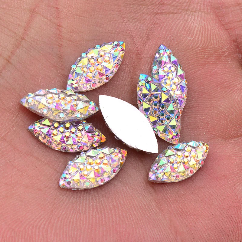 JUNAO 7x15 9x20 20*40 mm Big Crystal AB Horse Eye Rhinestones Appliques Flatback Resin Crystal Stones Non Hotfix Diamond Strass