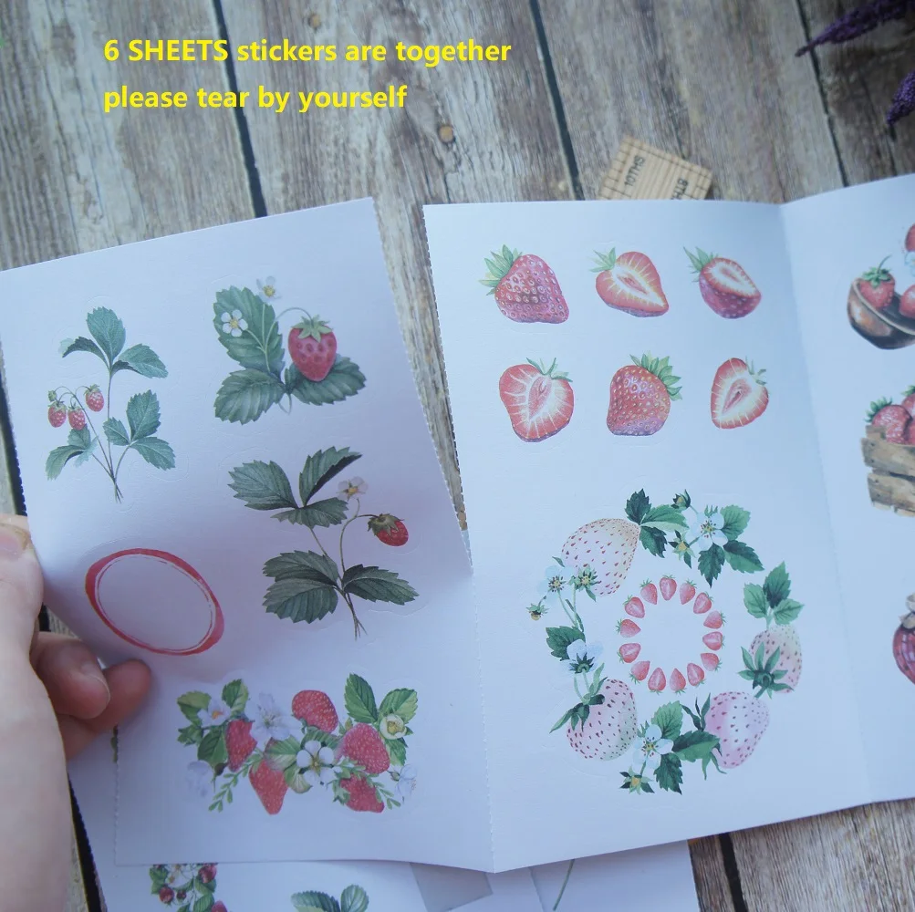 6 Sheets Strawberry Manor Retro Design Paper Sticker As Scrapbooking DIY Gift Packing Decoration Tag